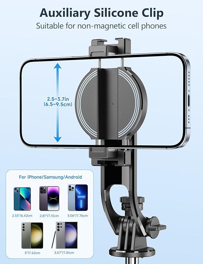 70'' Magnetic Automatic Selfie Stick Travel Tripod for Cell Phone, Auto Opening Phone Tripod Stand with Magnetic Remote, 360° Rotatable Extendable Smartphone Stand Compatible with iPhone/Android