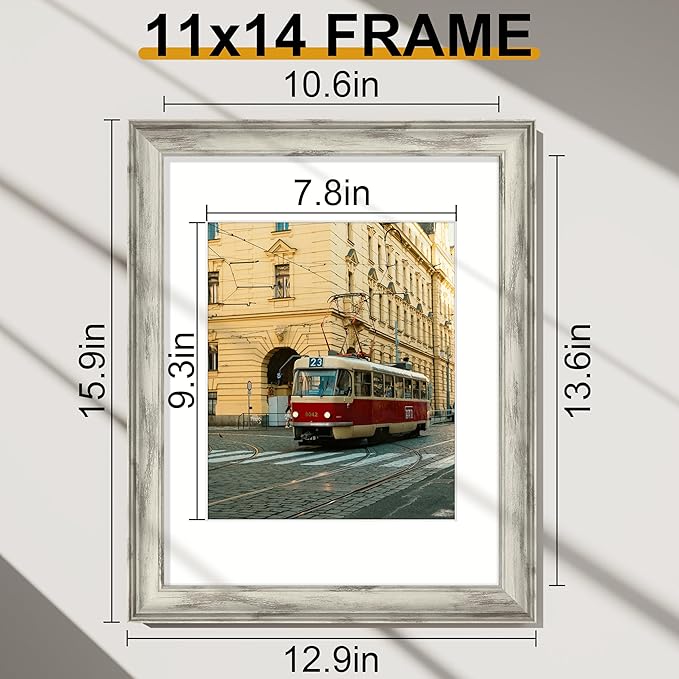 Vittanly 11x14 Picture Frames Set of 2, Ornate Vintage Photo Frame for Wall or Tabletop, Display 8x10 Pictures with Mat or 11x14 without Mat, Distressed White