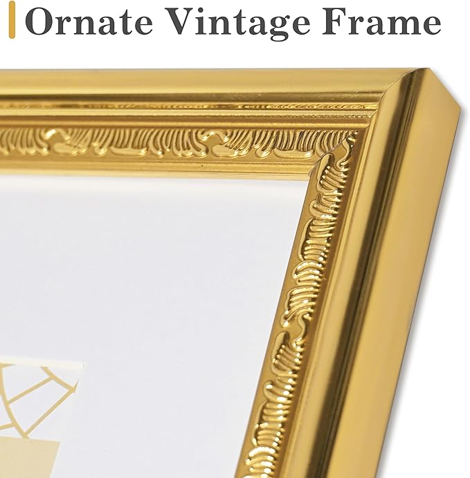 VIOLABBEY 11x17 Gold Picture Frame, Display 9x15 Photo with Mat or 11x17 without Mat, Ornate Vintage 11 x 17 Gold Frame for Wall Decor or Tabletop Display