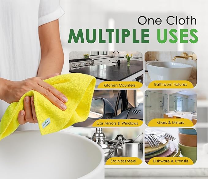 Microfiber Cleaning Cloths 16"x16" - Ultra Absorbent Cleaning Rags for Housekeeping - Reusable Microfiber Towels in Yellow and Green - Detailing Supplies for Kitchen Car Windows 5 Pack