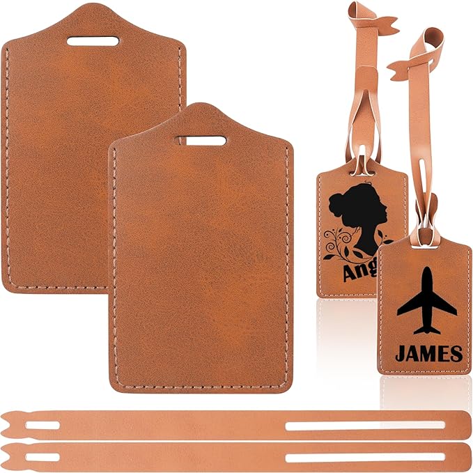 4 Sets Khaki Luggage Tags Laser Engraving Material - Ideal Laserable Engravable Leatherette Gifts - Lasable Faux PU Leather Name ID for Suitcases Bag Backpack to Easily Distinguish during Trip