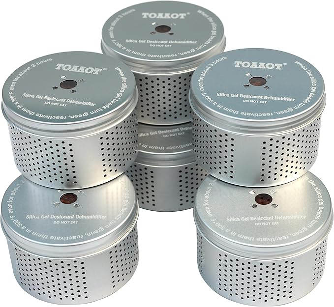 Gun Safe Dehumidifier 200g - Small Silica Gel Desiccant Canister, Moisture Absorber for Gun Cabinets & Safes, Protect 160 Cubic Feet, Silver, Aluminum Shell