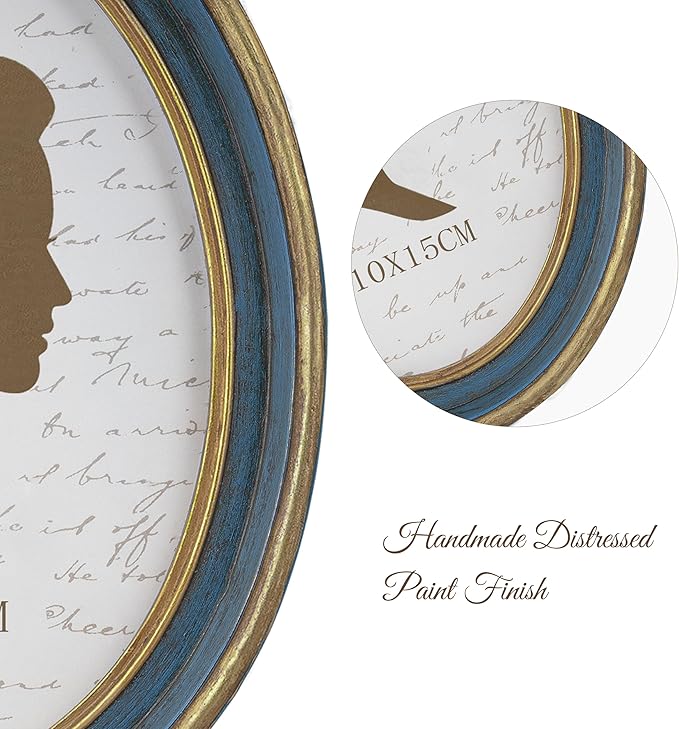AELS 4x6 Inch Vintage Picture Frame, Elegant Antique Photo Frames with Glass Front, Photo Display, Tabletop Wall Hanging, Gift Ideas, Blue Oval with Gold Trim