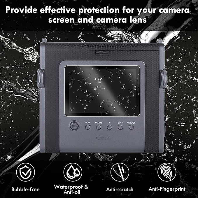 kinokoo Screen Protector for Fuji Instax WIDE EVO Camera, 0.25mm 9H Hardness Crystal Clear Tempered Glass Film for Instax WIDE EVO with Soft PET Lens Film - Anti- Scratch & Bubble-free (3+3 Packs)