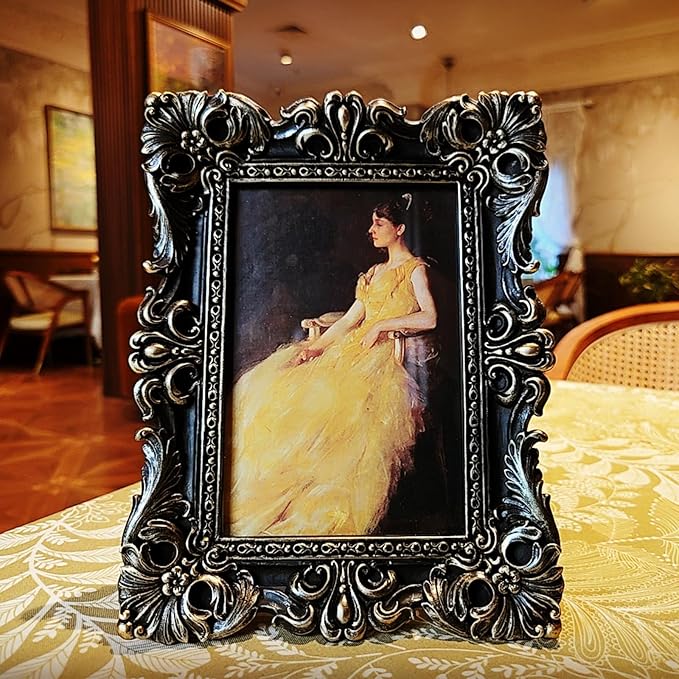 CISOO 4x6 Vintage Picture Frame Antique Ornate Black and Gold Photo Frame, for Table Top and Wall Display, Decorative Floral Design Retro Home Decor, Photo Gallery Art