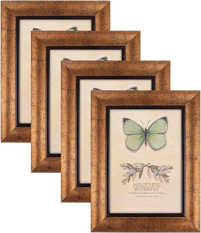 XUANLUO 5x7 Picture Frames Set of 4 Rustic Retro Photo Frame with HD Plastic Cover for Wall Mount and Tabletop Display Family Friends Wedding Gift