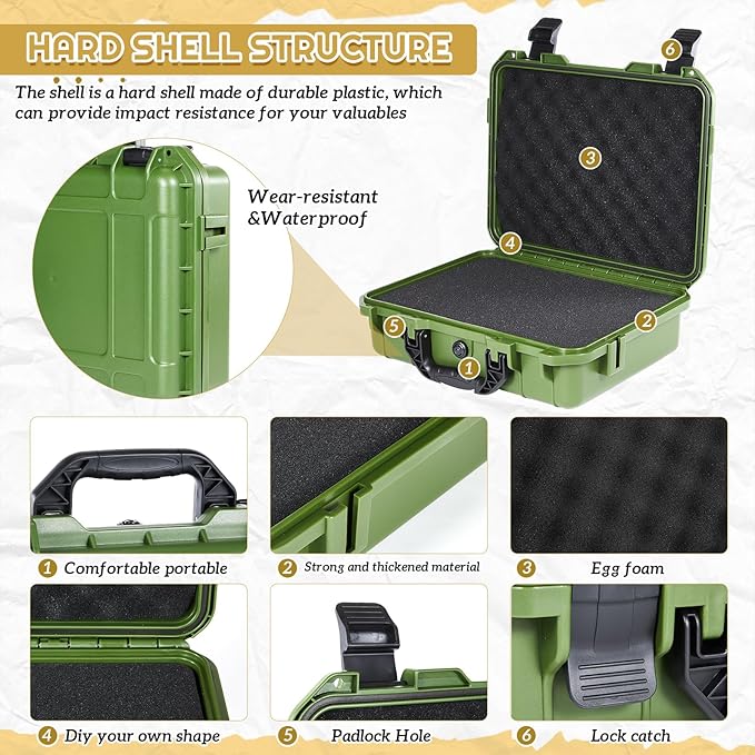 Relaxweex 1 Pcs 16.3 x 12.4 x 6.5 inch Waterproof Hard Case with DIY Customizable Foam Insert Portable Protective Case with Knife for Camera Drones Equipments Tools Test Instruments (Green)