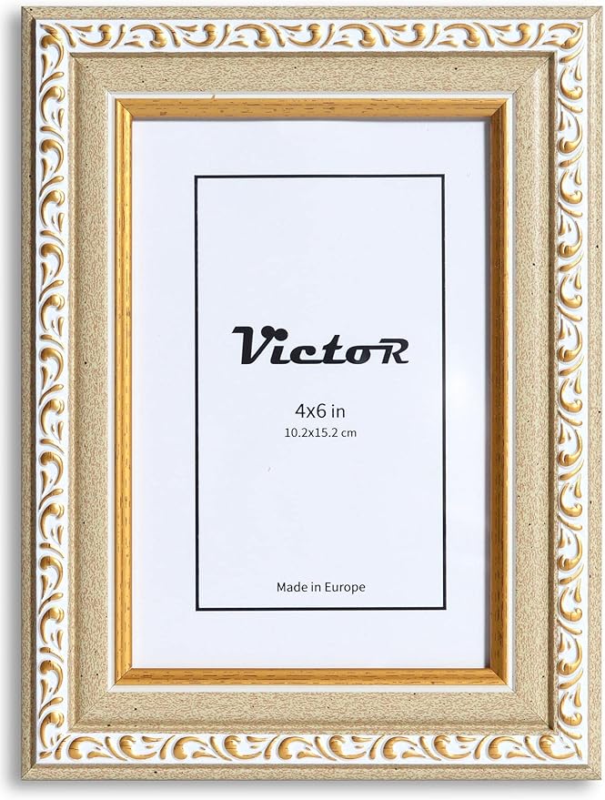 VictoR Picture Frame Chagall 4x6 Beige Gold - Vintage Picture Frames with Shutterproof Acrylic Glass - 4 x 6 Photo Frame - Beige Picture Frames - Antique