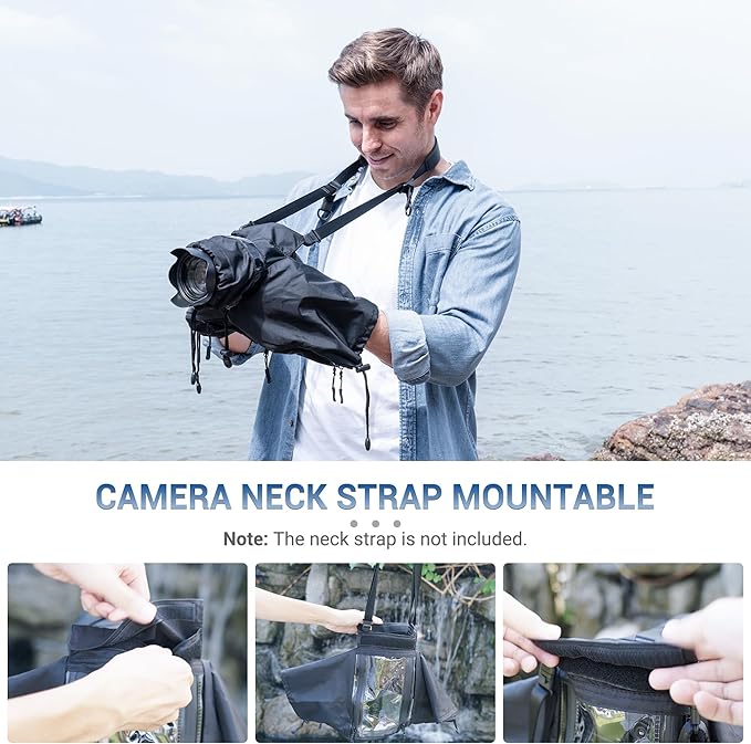 Mirrorless Camera Rain Cover with Openable Viewing Window & Strap Mountable Design Waterproof Camera Sleeve Protector for Canon EOS R6 R5 Mark II R8 R7 Rp for Nikon Z6III Z6II Z7II Z8 Z5 Z50II Zf