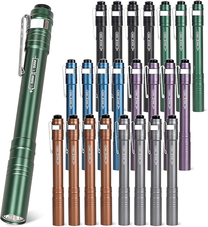 FASTPRO 24-Pack Pen Light, Aluminum LED Penlights with Batteries Included & Pre-Installed, Pocket Pen Flashlight for Inspections, Repairs, Camping and Emergencies