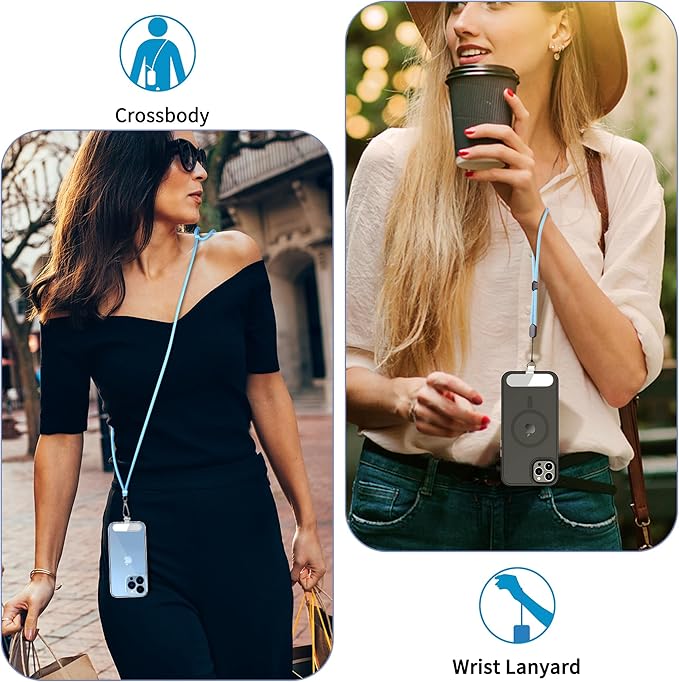 CACOE Phone Lanyard 2 Pcs-1 Pcs Adjustable Neck Strap, 1 Pcs Wrist Strap, 2 Pads, Universal Crossbody Multifuctional Cell Phone Lanyards Compatible with Most Smartphones(Light Blue)