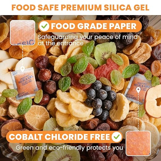 Color-Indicating Silica Gel Packets, 5g (50 Pack), Food-Grade Reusable Desiccant Moisture Absorbers for Food Storage, Closets, Electronics