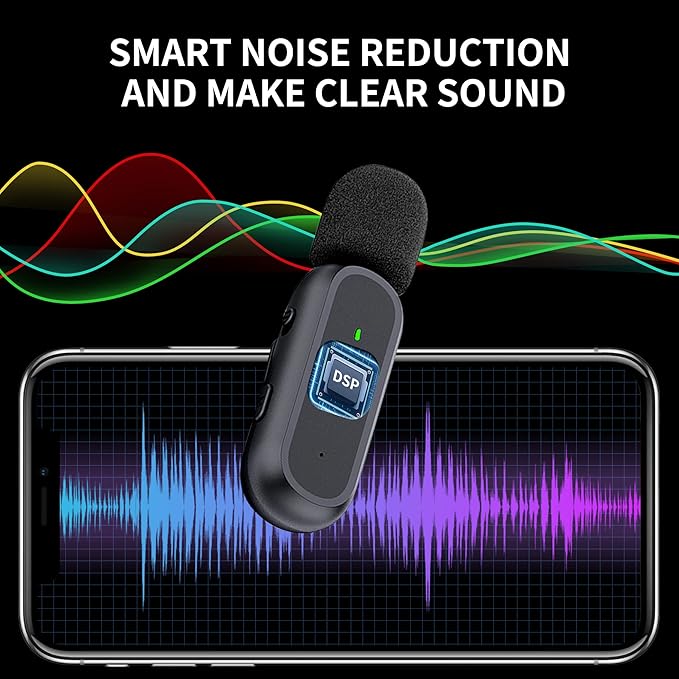 2 Pack Professional Wireless Lavalier Microphone for iPhone iPad Android with Charging Case Noise Reduction Plug-Play Clip on Lapel Mic for Video Recording Vlogging, YouTube, Interview, Live Streaming