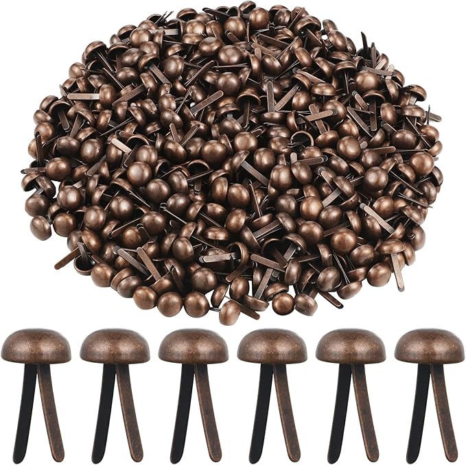 Hotop 500 Pcs Brads for Paper Crafts Metal Round Brass Paper Fasteners for Craft Art Crafting School DIY Supplies(0.3 x 0.6 Inch,Red Bronze)