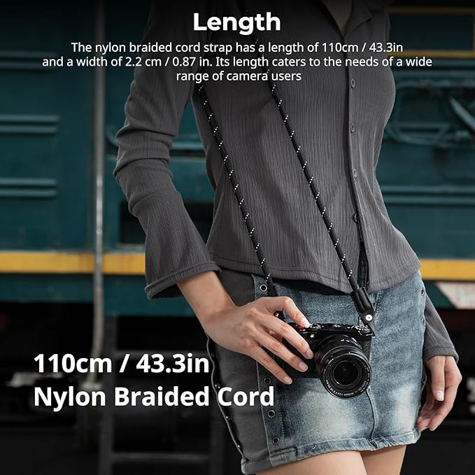 SMALLRIG Rope Camera Neck Shoulder Strap, Adjustable Braided Shoulder Strap with O-Ring and Leather Pad