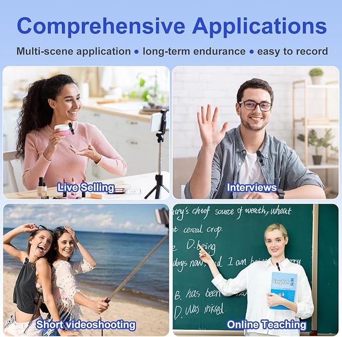 2 Pack Wireless Lavalier Microphone for iPhone,Android, USB C, Clip-on Mics, Bluetooth Lapel Mic for Video Recording Interview Vlog YouTube TikTok