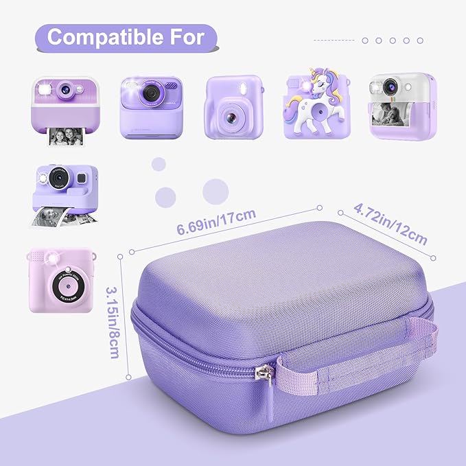 Hikkon Camera Case Compatible for ESOXOFFORE/Upgrade/Dylanto/Yehtta/HiMont/CAMCLID Kids Instant Print Camera Toy,Portable Digital Camera Storage Holder Organizer Bag (Case Only) - Purple
