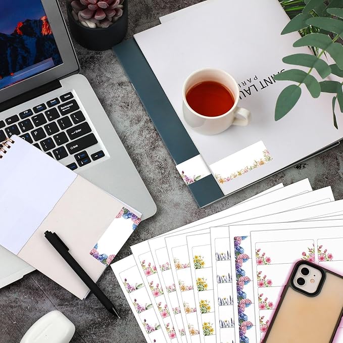 Zhanmai 1200 Pieces Address Labels Assorted Colored Labels Printable Address Stickers for Return Mailing Shipping Coding Message 1 x 2.63 Inch (White,Flowers)