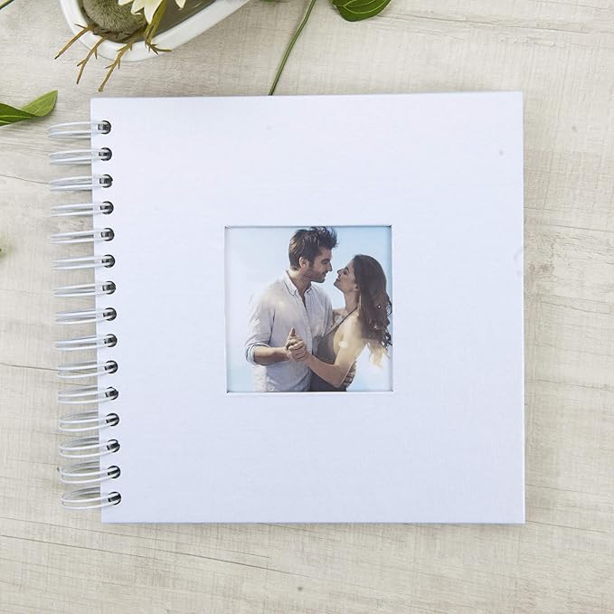 8 x 8 Inch Small DIY Scrapbook Photo Album with Window Design Cover 80 Pages Craft Paper Memory Book for Weeding Family Travel and Baby (White)