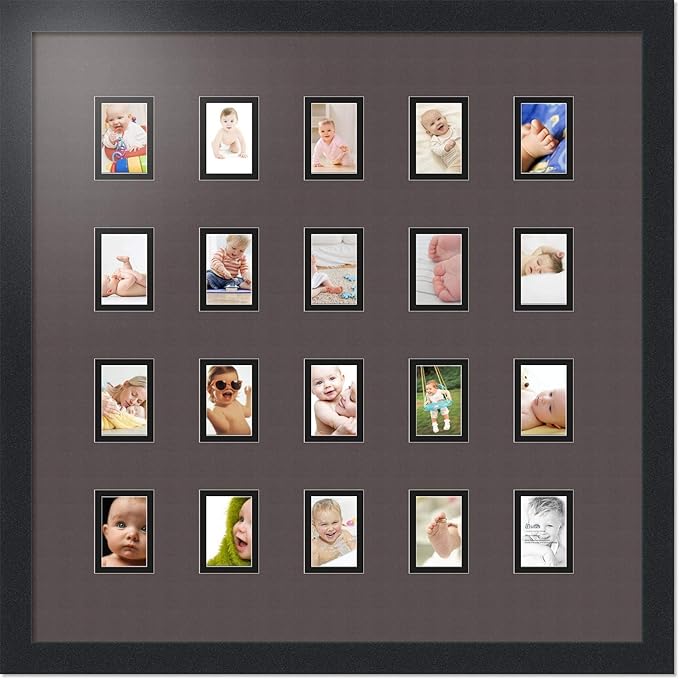 Art to Frames Double-Multimat-398-119/89-FRBW26079 Collage Photo Frame Double Mat with 20-2x3 Openings and Satin Black Frame