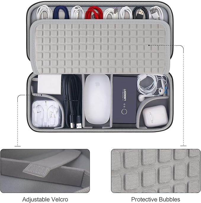 Hard Electronics Organizer, Universal Travel Cable Organizers, Large Electronic Accessories Storage Case Bag for Laptop Adapter, Cord, Charger, Plug, Hard Drive, Earphone, USB Hub, Black