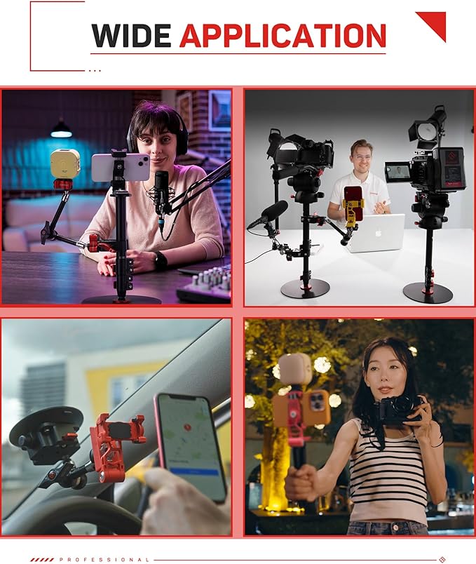 IFOOTAGE Universal Phone Tripod Mount Adapter with Cold Shoe, 360° Rotation Cell Phone Holder for Tripod, Selfie Stick, Desk Phone Stand with Adjustable Clamp, Gray