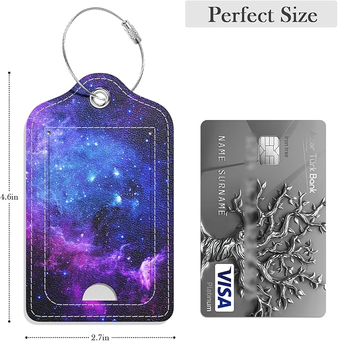 Luggage Tags for Suitcase, 2 Pack PU Leather Travel Cruise Luggage Tag with Privacy Flap, Name ID Label and Metal Loop for Women Men Suitcase Baggage Bag Backpack Instrument, Mysterious Galaxy
