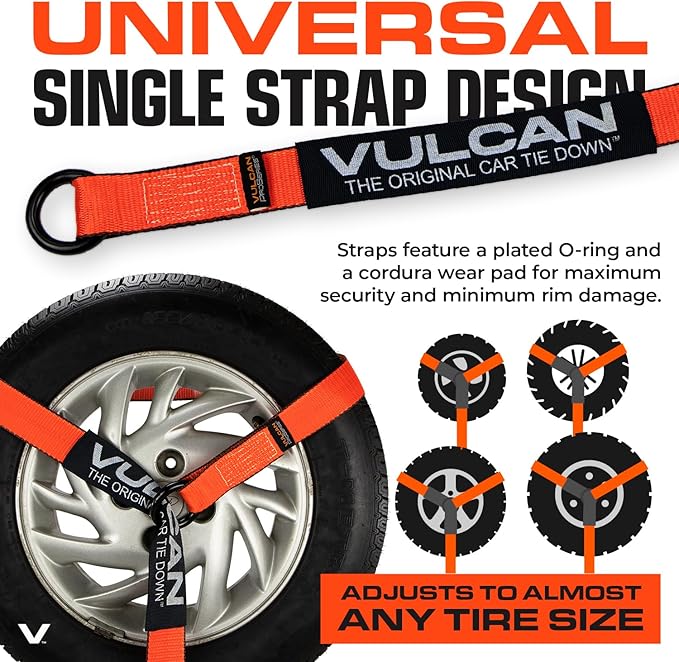 VULCAN Car Tie Down with Chain Anchors - Lasso Style - 2 Inch x 96 Inch - 4 Pack - PROSeries - 3,300 Pound Safe Working Load