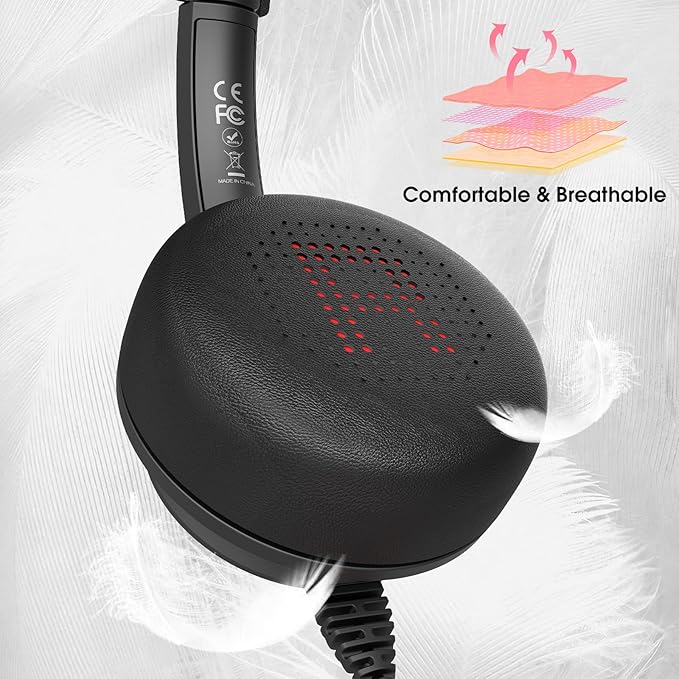 USB Headset with Microphone for PC/Laptop, Wired Headphones with Noise Cancelling Mic, USB C & USB A, All-day Comfort, Lightweight Computer Headset for Home Office, Call Center, School, Remote Work