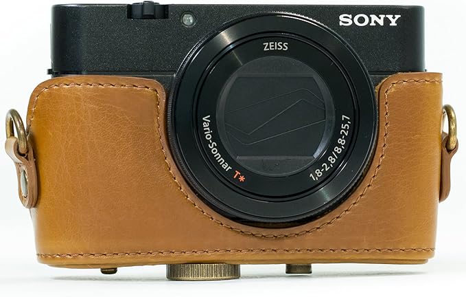 MegaGear Ever Ready Protective Leather Camera Case, Bag for Sony Cyber-Shot DSC-WX500 Digital Camera (Light Brown) (MG601)