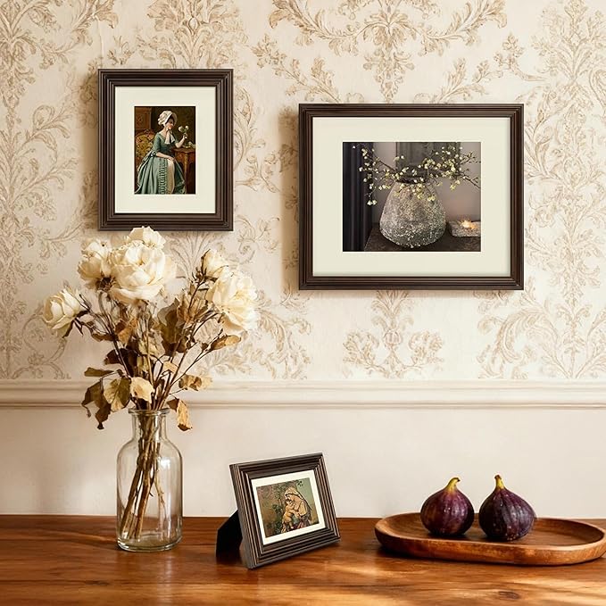 5x7 Picture Frame, 2 Pack Ornate Vintage 5 x 7 Photo Frame with Real Glass, 5 by 7 Poster Frames for Wall or Tabletop, Display Poster Frame 4x6 with Mat or 5x7 without Mat for Antique Déco, Brown