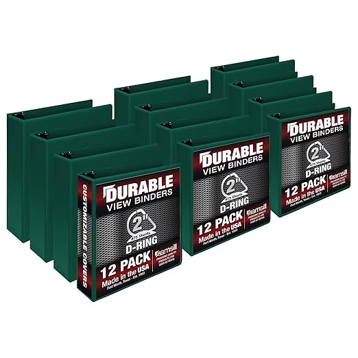 Samsill Durable 2 inch 3 Ring Binder, Made in USA, D Ring Binder, FSC 100% Recycled Chipboard, Green, 12 Pack