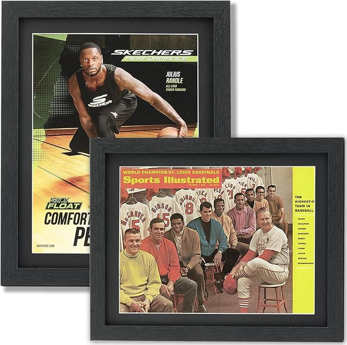 JupDec Sports Magazine Frame 2 Pack, Premium Wood Display Case for 8" x 10.5" Magazines, Wall Mount or Tabletop Stand, Layered Design with Positioning Mat, Perfect for Sports, Fashion & Home Decor