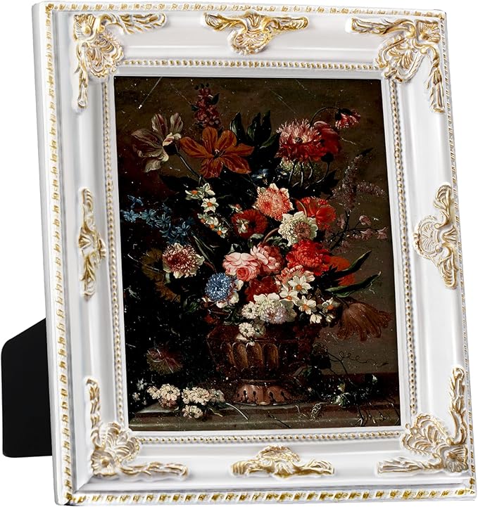 8x10 White Picture Frame Vintage Antique Gothic Baroque Design with Mat for 5x7 or 8 x 10 Photos, Wall or Tabletop Display, Retro Home Decor Accent for Weddings & Family Photos