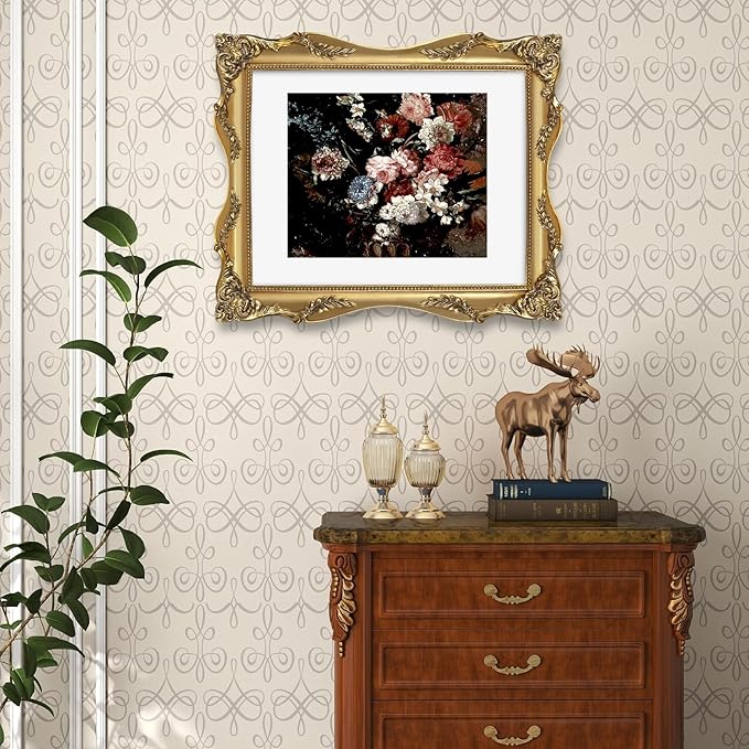 Vintage Gold 11x14 Picture Frame with Mat for 8x10 or 11x14 Photos, Real Glass, Ornate Baroque Gothic Victorian Frames for Wall Display