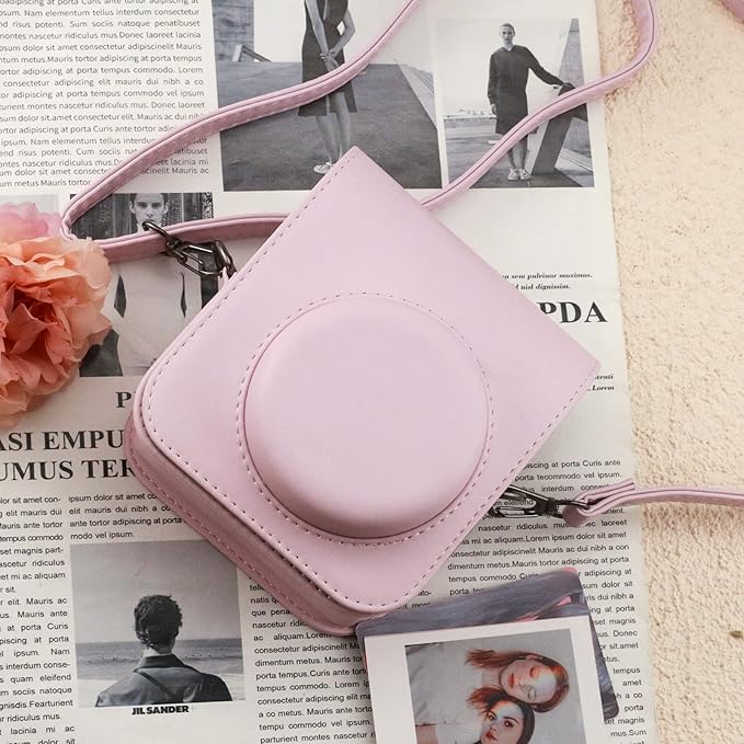 Frankmate Protective Case Compatible with Fujifilm Instax Mini 12 Instant Film Camera with Accessory Pocket and Adjustable Strap (Pink)