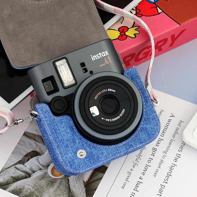 Frankmate Protective Case Compatible with Fujifilm Instax Mini 41 Camera, Sweetheart Denim Camera Bag with Pocket and Adjustable Shoulder Strap