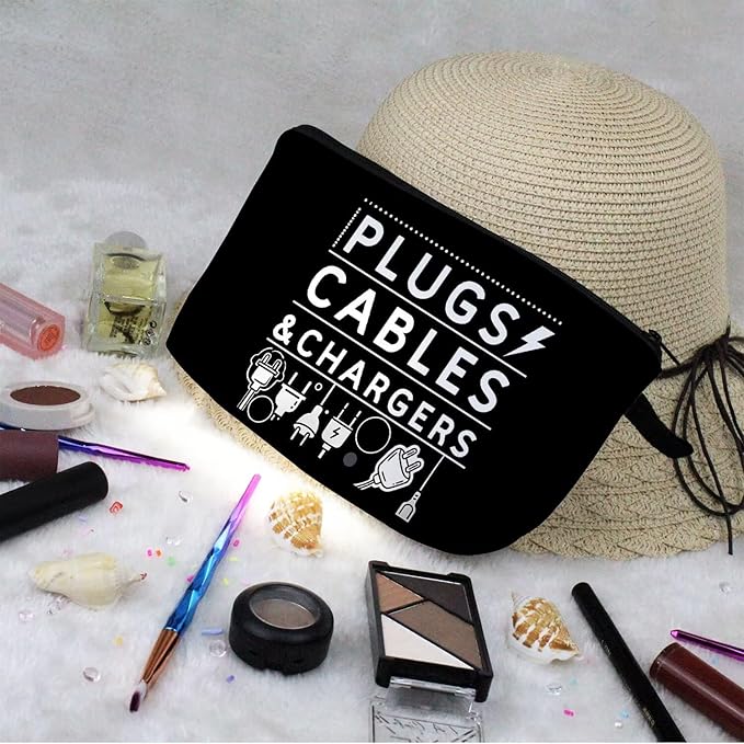 PLUGS CABLES & CHARGERS Makeup Bag Cute Small Organizer Zipper Pouch Cable Storage Cosmetic Bag Birthday Present for Women Friends