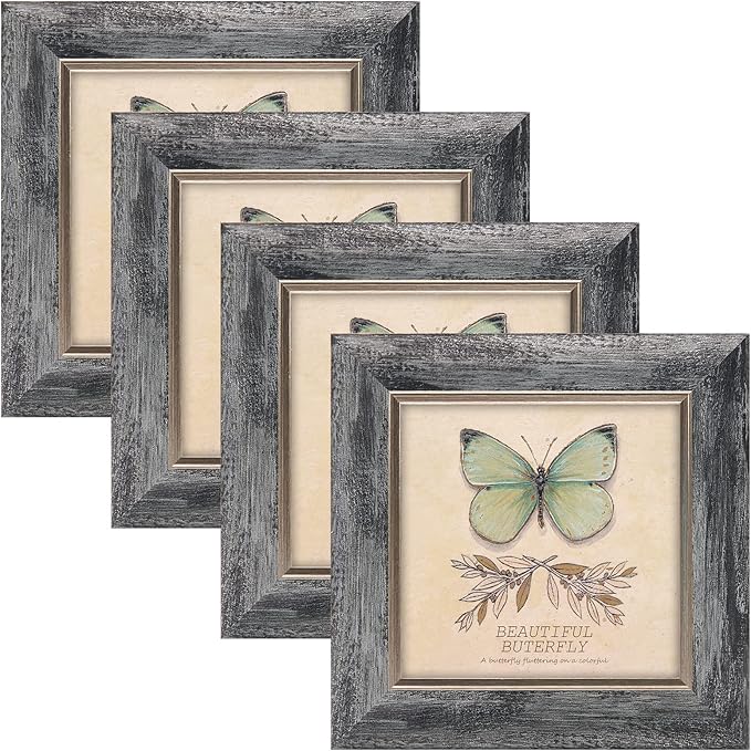 XUANLUO 5x5 Picture Frames Set of 4 Rustic Retro Photo Frame with HD Plastic Cover for Wall Mount and Tabletop Display Family Friends Wedding Gift