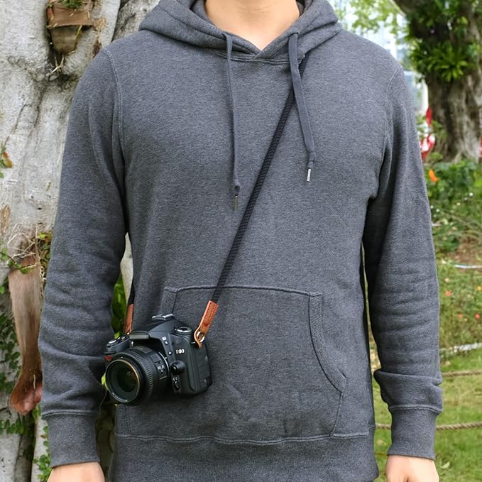 Camera Strap for Man Woman Photographer Soft Rope Neck Shoulder Strap for DSLR SLR Mirrorless Camera with Round Hole Interface 120cm Black