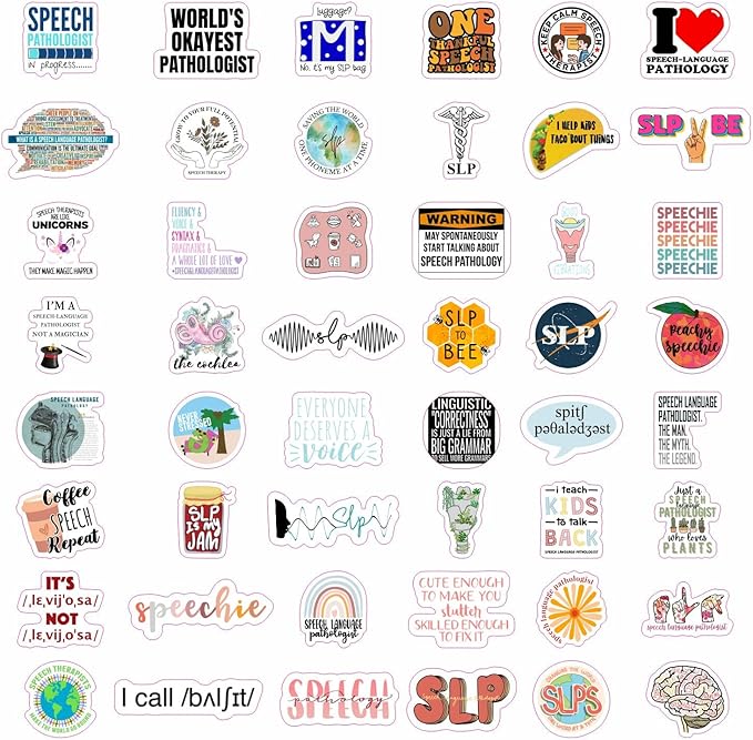 BulbaCraft 100 Pcs Funny SLP Stickers, Speech Therapy Stickers for Water Bottles & Laptops, Speech Language Pathology Gifts for Women and Men, Gifts for Women & Men