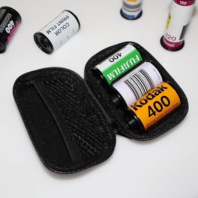 Film Storage Case, EVA Hard Shell Film Storage Bag for 135/120 Film – Zipper Case Holds 3 Rolls of 135 or 2 Rolls of 120