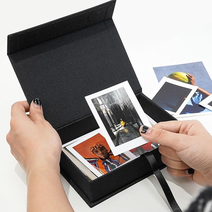 Vienrose Linen 4" x 6" Photo Cases and Postcard Keeper Storage Container Box 1Pcs for Photo, Postcard, Decorative Paper, Black