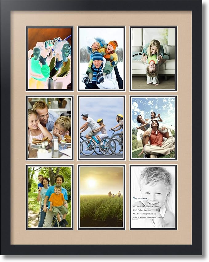 Art to Frames Double-Multimat-1048-782/89-FRBW26079 Collage Photo Frame Double Mat with 9-5x7 Openings and Satin Black Frame