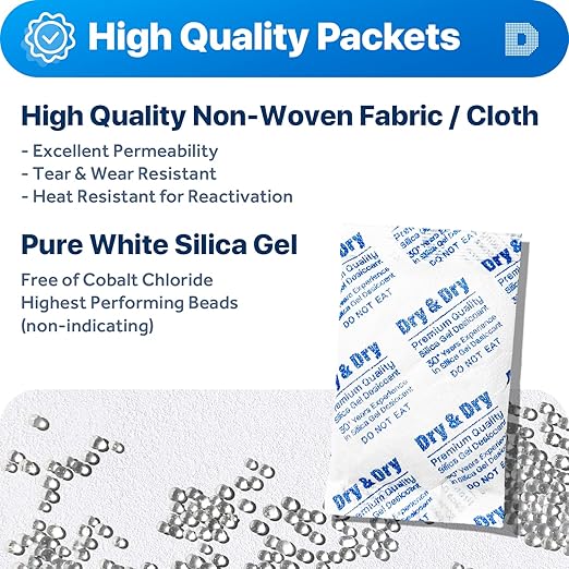 Dry & Dry 30 Gram [200 Packets] Silica Gel Packets Desiccants, Silica Packets - Rechargeable Silica Gel Packs, Desiccants Packets, Silica Gel