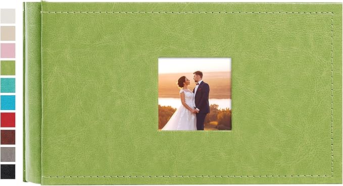 potricher Small Photo Album 4x6 100 Photos Leather Cover Picture Book with 100 Horizontal Pockets for Family Wedding Anniversary and Baby (Green)