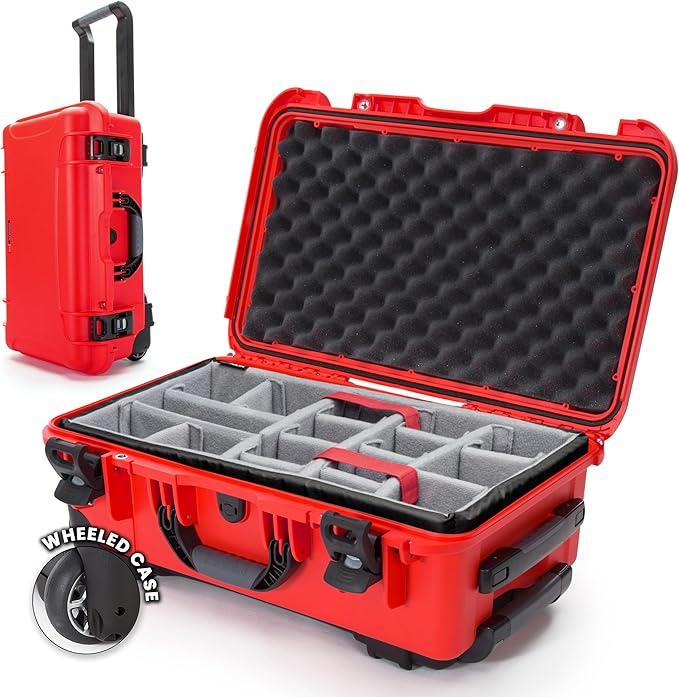 NANUK 935 Hard Case with Padded Divider – Waterproof Equipment Case with Wheels, 22” x 14” x 9” – Dustproof and Impact Resistant, Airline Carry-On Approved – Red