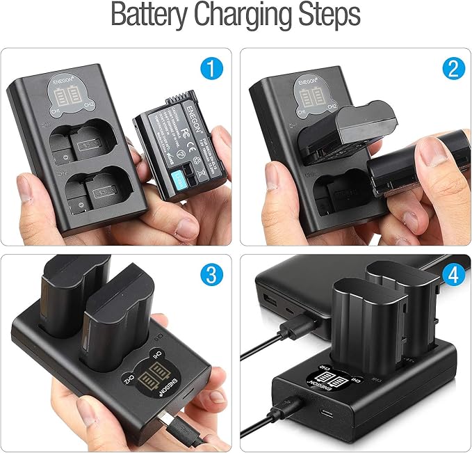 ENEGON EN-EL15C Batteries (2 Pack) and Smart LED Dual Charger Kit for Nikon ZF Z6,Z7 Z8 D7500 D7000, D7100, D7200 D500, D600, D610, D750,D780 D800, D810, D800E, D810A,D850 Digital Cameras