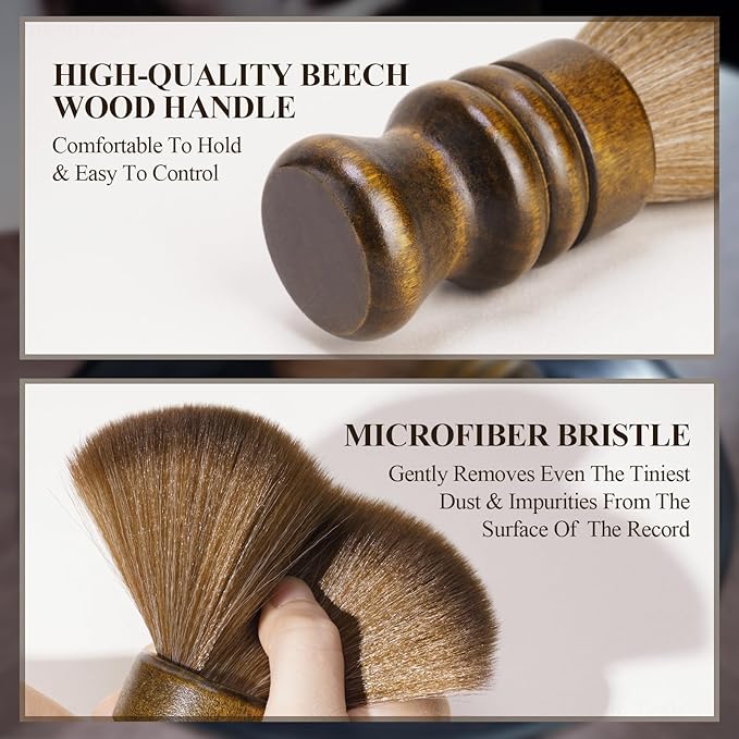 NiHome Vinyl Record Cleaning Brush, Anti-Static Soft LP Record Cleaner, Vinyl Dust Remover Brush with Ultra-Fine Fiber Bristles, Safe for Vinyl LP CD Album Care, Retro Design with Beech Wood Handle