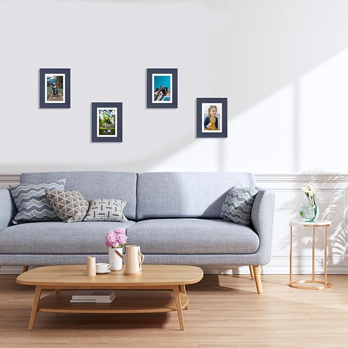 kennethan 5x7 Picture Frame Navy Blue 3 Pcs in 1 set Wooden Frame can Display 4x6 Picture with Mat or 5x7 Without Mat on the Wall